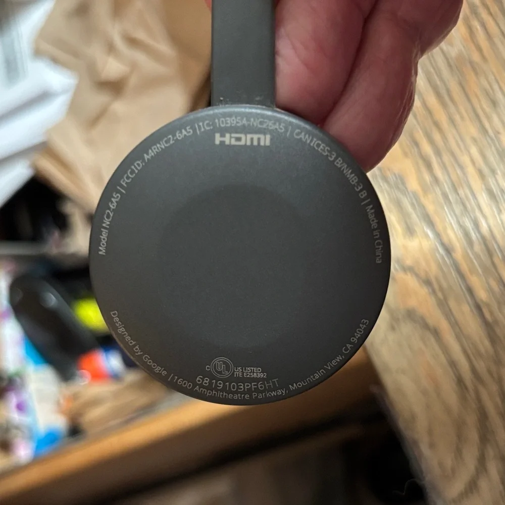 google Chromecast HDMI Streaming Dongle in Black with Power Adapter